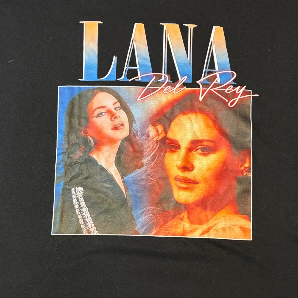 a.n.a Black Lana Portrait Graphic Tee with Blue & Orange Accents